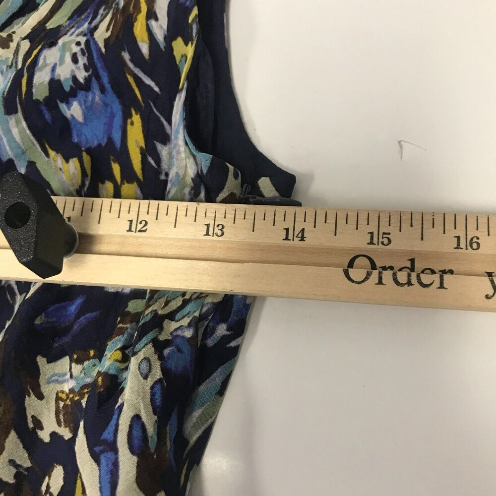Anthropologie Moulinette Soeurs Oak Apple Dress Womens 2 Blue Yellow Silk Sheath - Picture 8 of 10